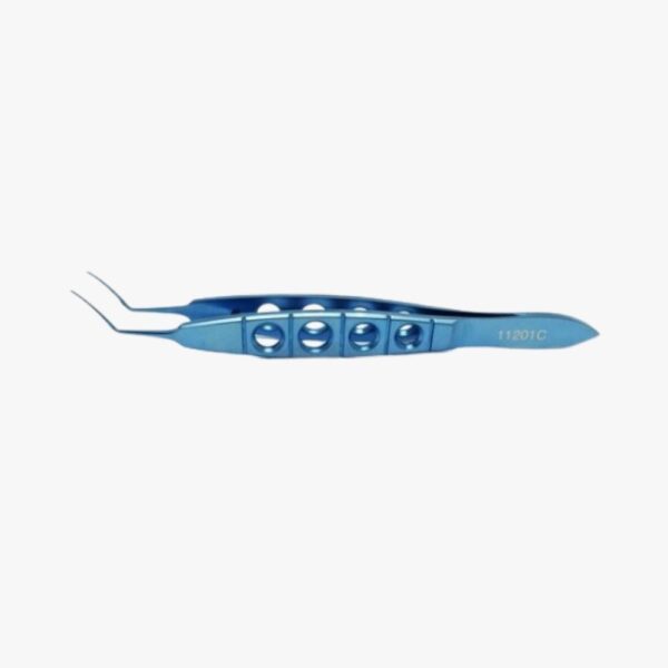 Curved Shaft Nevyas Capsulorhexis Forceps – 45° Tips, 11 mm Anodized titanium with open-slot handle and anti-glare finish