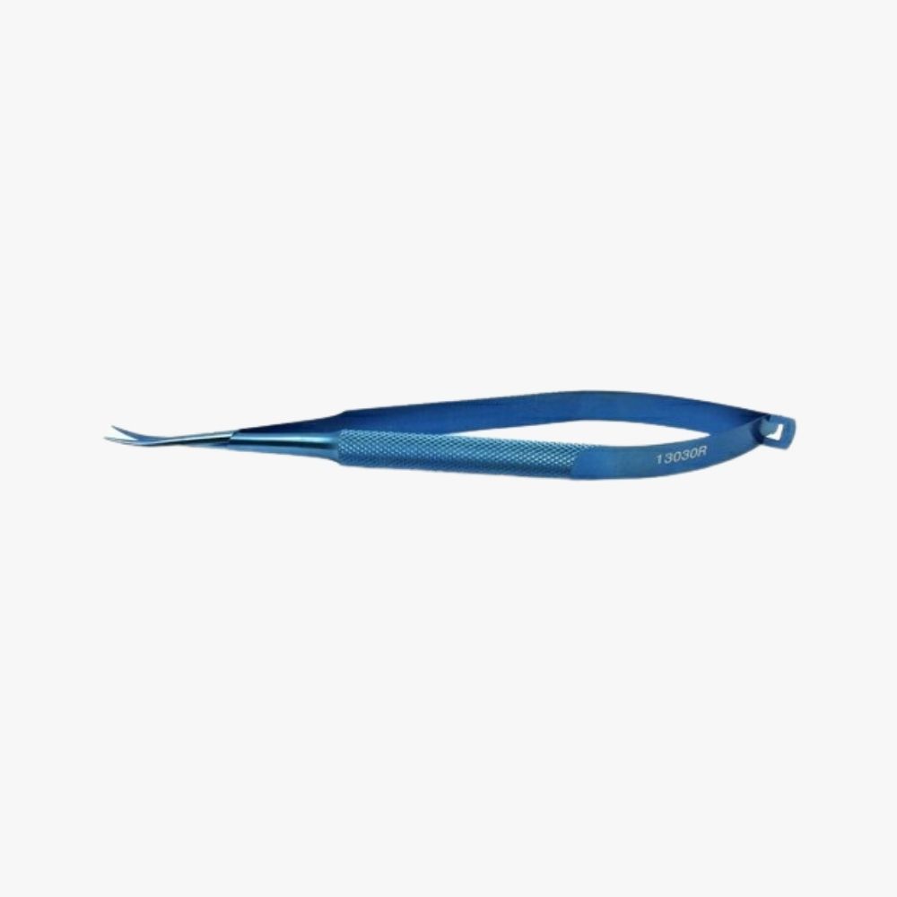 Castroviejo Curved Corneal Scissors – 16mm Tip, 115mm Anodized titanium with textured handle and anti-glare finish