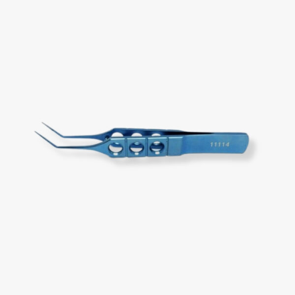 Kelman-McPherson Suturing Forceps – Angled .12mm Teeth Anodized titanium with spring handle and anti-glare finish