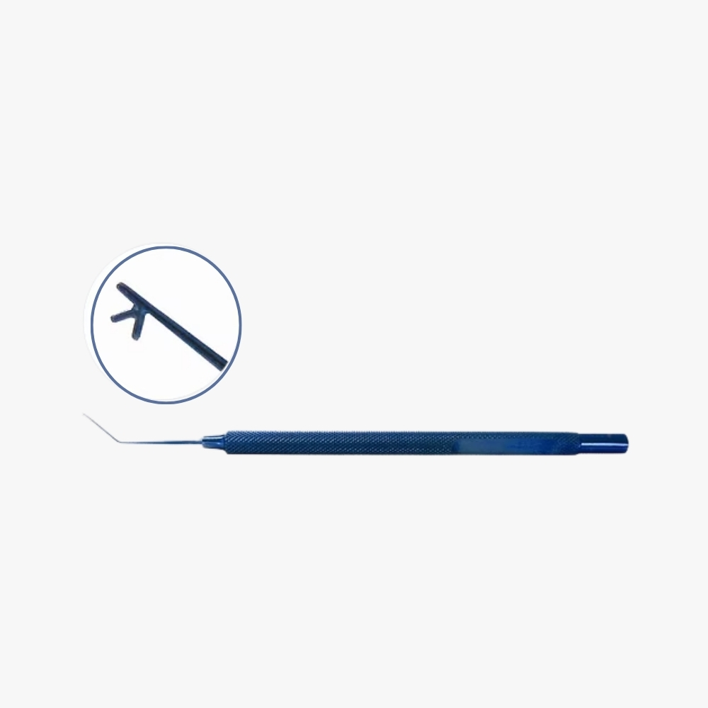 Angled Tip Kuglen Iris Hook & Lens Manipulator Anodized titanium with slim, round handle and anti-glare finish