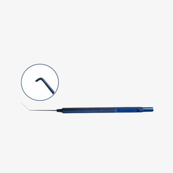 Blunt Tip (.15mm) Sinskey Hook II Anodized titanium with angled shaft and anti-glare finish