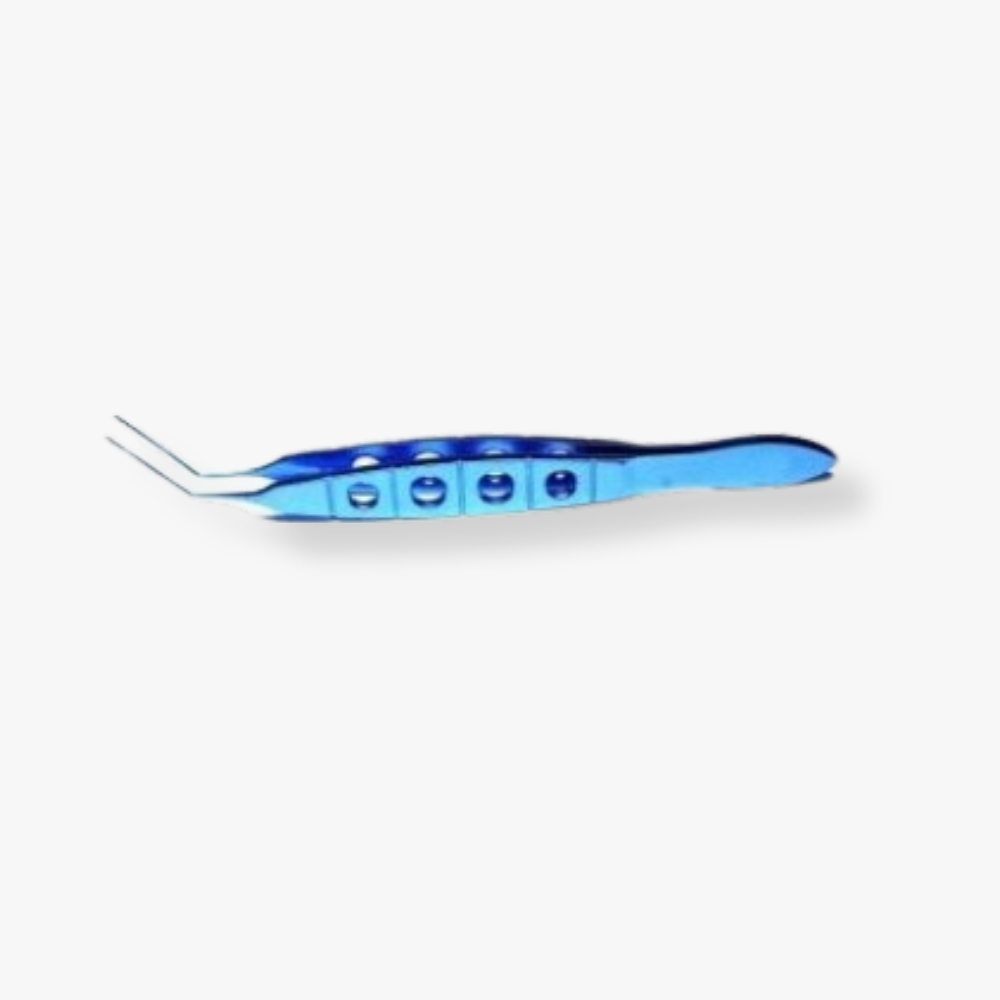 12mm Bend Lens Loading Forceps Anodized titanium with flat, open-slot handle and anti-glare finish
