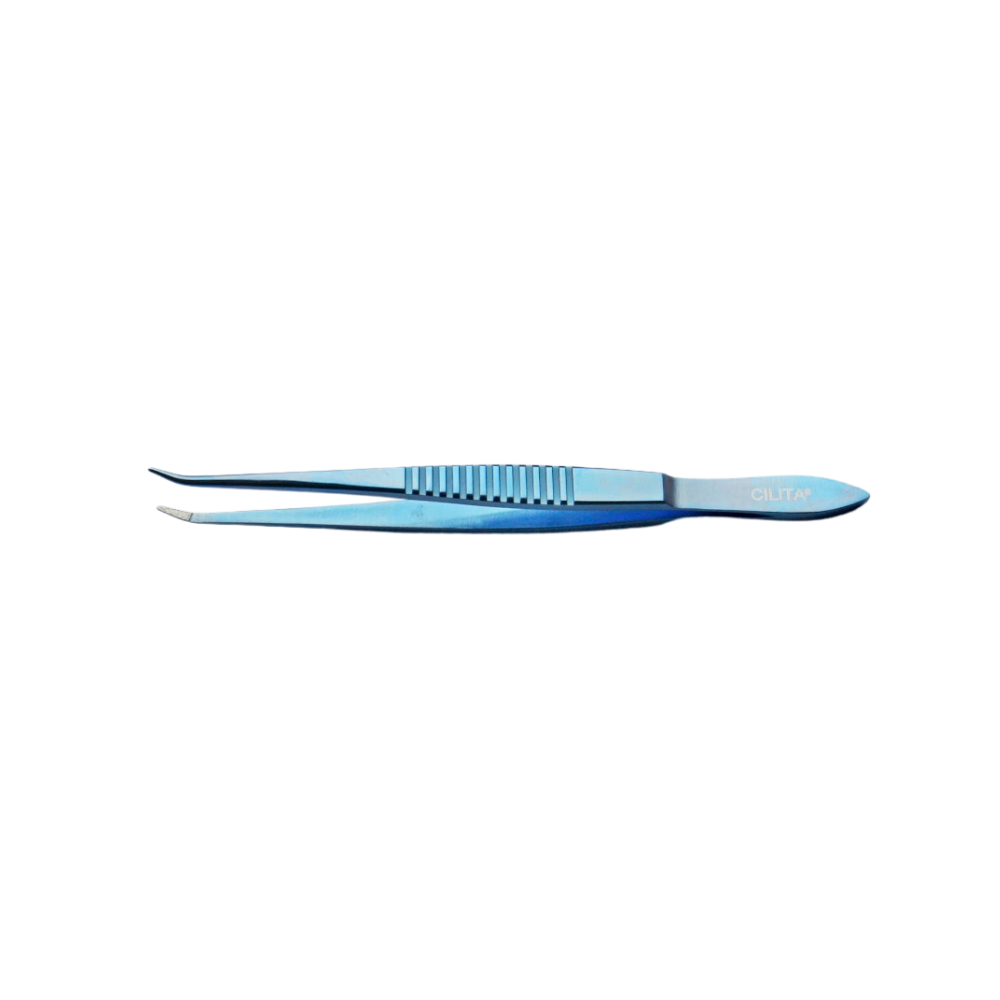 Barraquer cilia forceps stainless steel flat handle slightly curved 6 mm platform