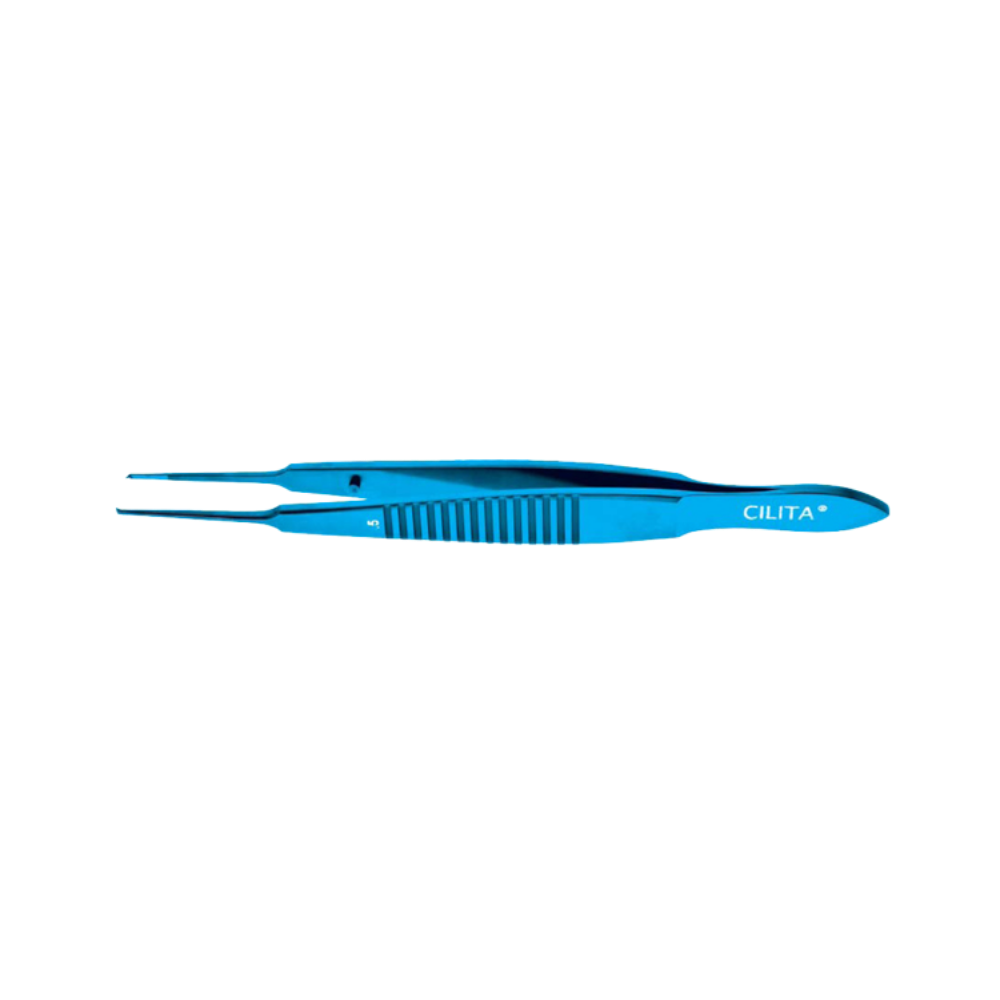 Castroviejo fixation forceps stainless steel spring handle straight 0.5 mm 1x2 teeth