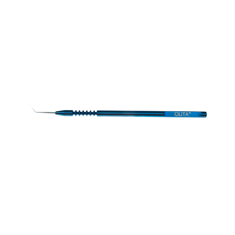 Angled iris hook stainless steel handle 10 mm tip