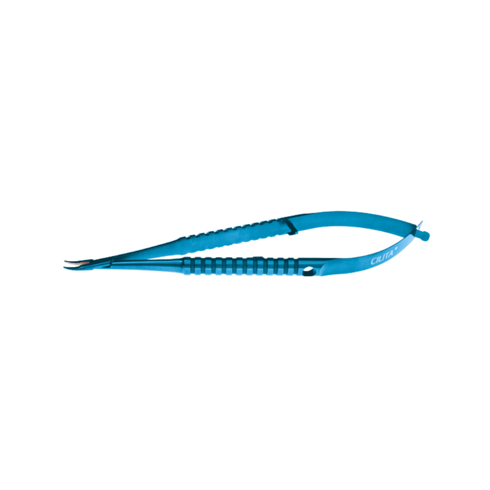 Barraquer needle holder stainless steel spring handle extra fine curved jaws 8 mm